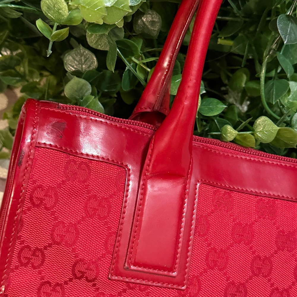Gucci Red Monogram Canvas Tote Vintage - Picture 14 of 16